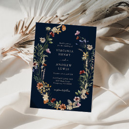 Invitación de boda floral boho azul marino