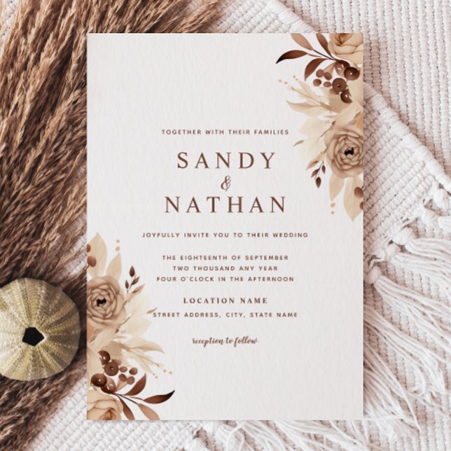 Invitación de Boda Floral Boho Beige (Subido por el creador)