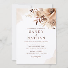 Invitación de boda floral boho beige