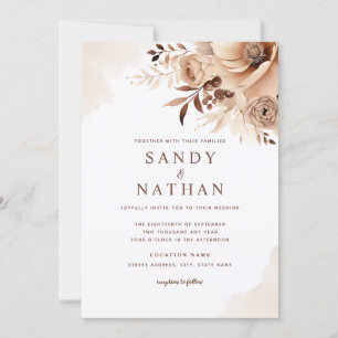 Invitación de boda floral boho beige