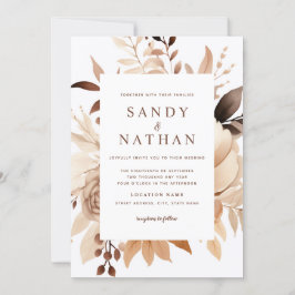 Invitación de boda floral boho beige moderna