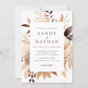 Invitación de boda floral boho beige moderna