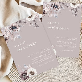 Invitación de boda floral boho beige y dusty mauve