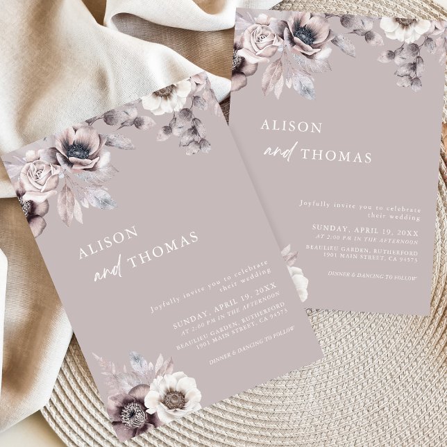 Invitación de boda floral boho beige y dusty mauve (Subido por el creador)