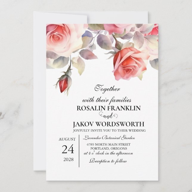 Invitación de boda floral boho blush (Anverso)