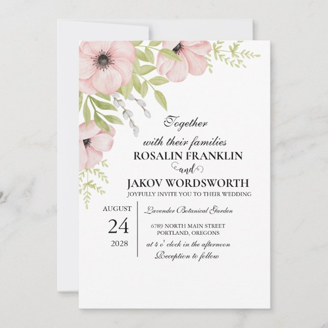 Invitación de boda floral Boho Blush (Anverso)