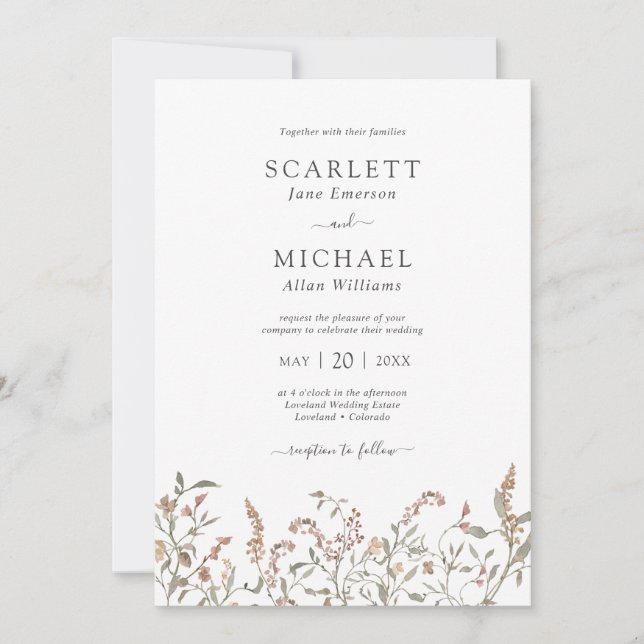 Invitación de boda floral boho chic (Anverso)