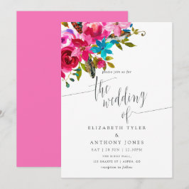 Invitación de boda floral boho chic acuarela rosa