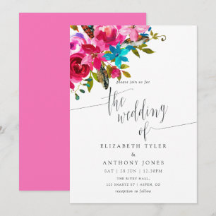 Invitación de boda floral boho chic acuarela rosa