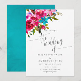 Invitación de boda floral boho chic acuarela rosa