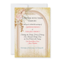 Invitación de boda floral boho con destellos dorad