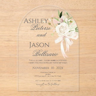 Invitación de boda floral boho de acrílico