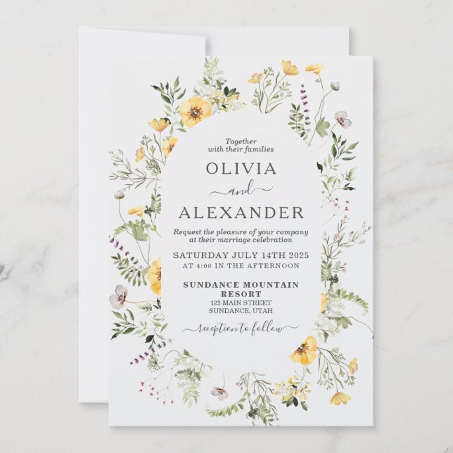 Invitación de boda floral boho de flores silvestre (Anverso)