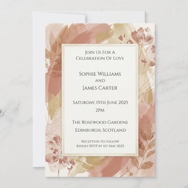 Invitación de boda floral boho de terracota (Anverso)