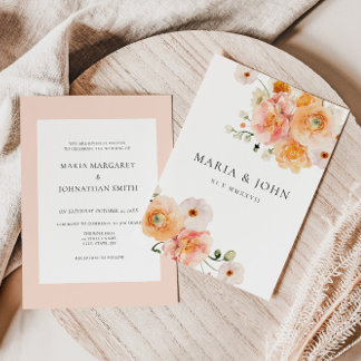 Invitación de Boda Floral Boho Melocotón y Rubor