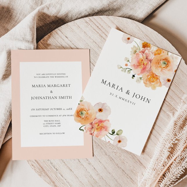 Invitación de Boda Floral Boho Melocotón y Rubor (Subido por el creador)