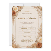 Invitación de boda floral boho neutral rústica