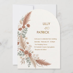 Invitación de boda floral boho neutral rústica