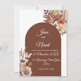 Invitación de boda floral boho Pampas