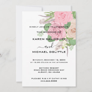 Invitación de Boda Floral Boho - Plantilla Editabl