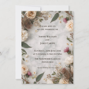 Invitación de boda floral boho Roman Rosas Crema