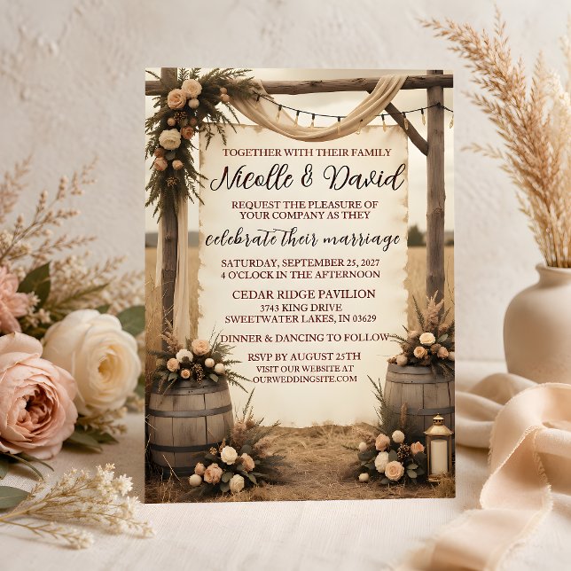 Invitación de boda floral boho rústica (Rustic Floral Barrel Wedding Invitation rustic wedding, invitation, barn wedding invitation)