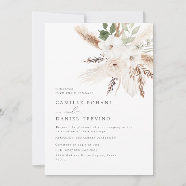Invitación de boda floral boho rústica (Anverso)