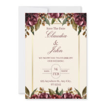 Invitación de boda floral borgoña