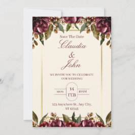 Invitación de boda floral borgoña
