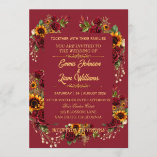 Invitación de boda floral borgoña