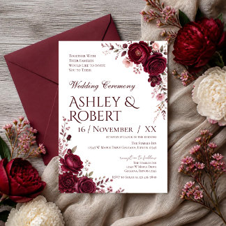 Invitación de boda floral borgoña