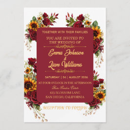 Invitación de Boda Floral Borgoña