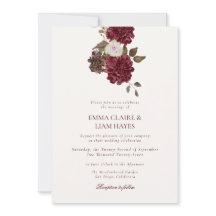 Invitación de boda floral borgoña de dinero antigu