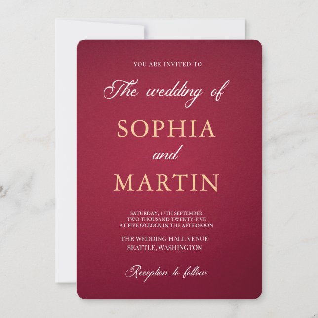 Invitación de boda floral borgoña de lujo (Anverso)