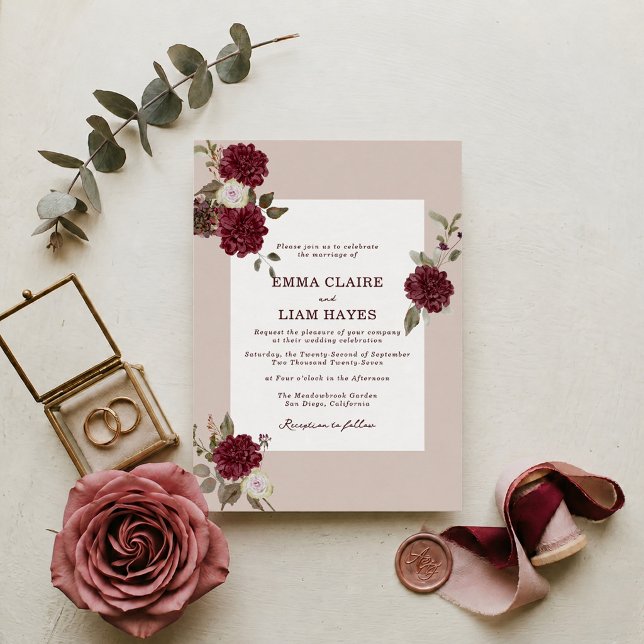 Invitación de boda floral borgoña de otoño (Subido por el creador)