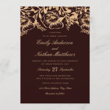 Invitación de boda floral borgoña dorada vintage