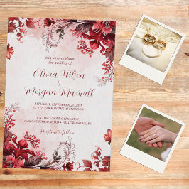 Invitación de boda floral borgoña elegante