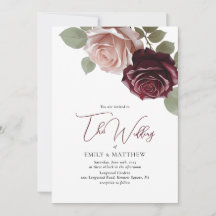 Invitación de boda floral borgoña elegante