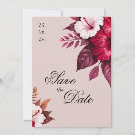 Invitación de Boda Floral Borgoña Guarde la Fecha