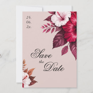 Invitación de Boda Floral Borgoña Guarde la Fecha