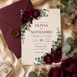 Invitación de boda floral borgoña temperamental