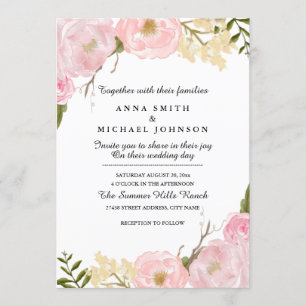 Invitación de boda floral botánica blanca rubor