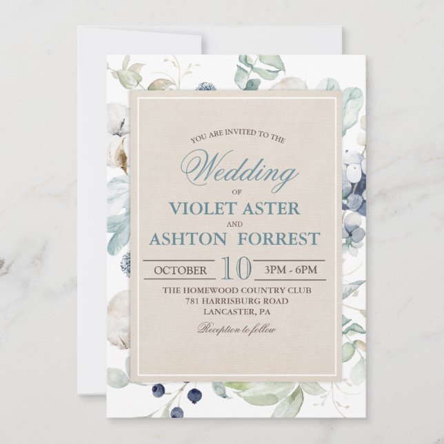 Invitación de boda floral botánica de invierno (Anverso)