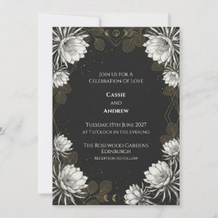 Invitación de boda floral botánica de oro negro