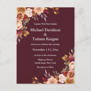 Invitación de boda floral botánica de otoño temper