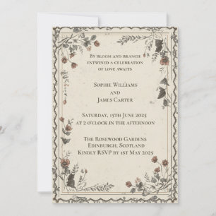 Invitación de boda floral botánica escocesa crema