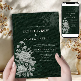 Invitación de Boda Floral Botánica Esmeralda con R