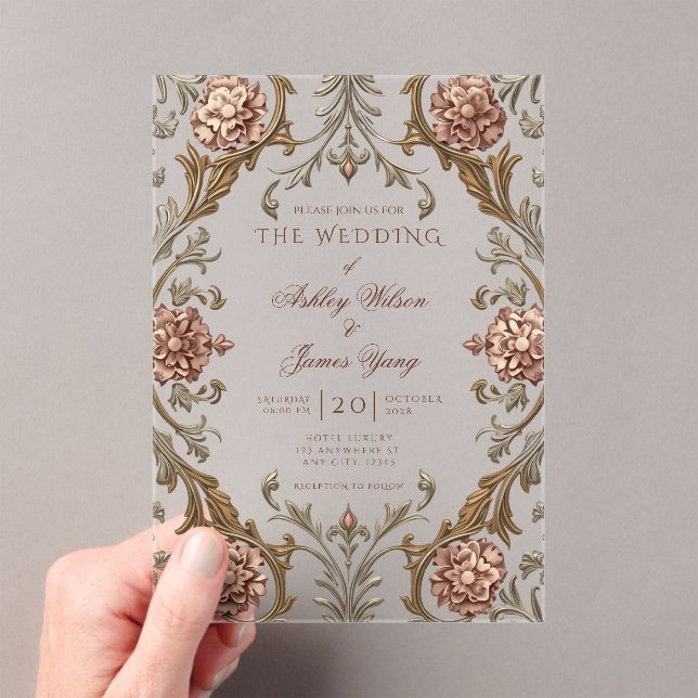 Invitación de boda floral botánica rosa elegante (Insitu (portátil))