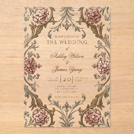 Invitación de boda floral botánica rosa elegante