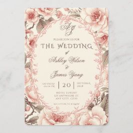 Invitación de boda floral botánica rosa elegante